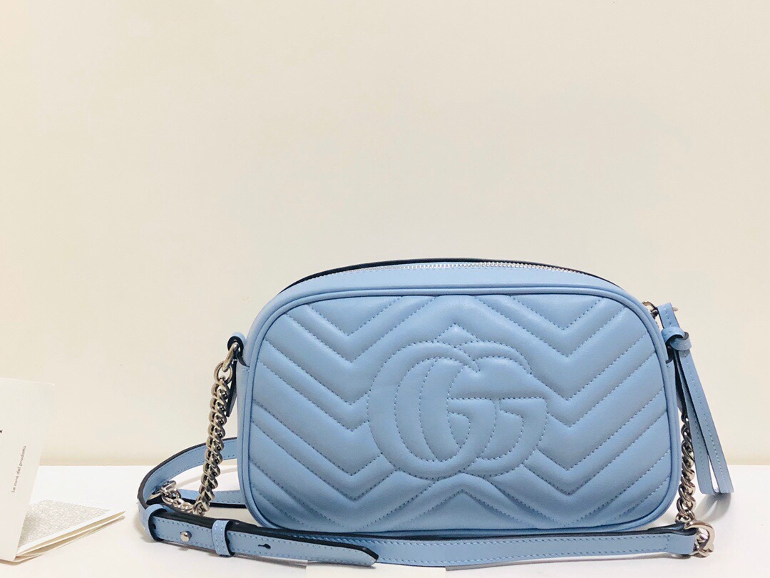 Gucci GG Marmont Small Matelasse Shoulder Bag 447632 Light Blue